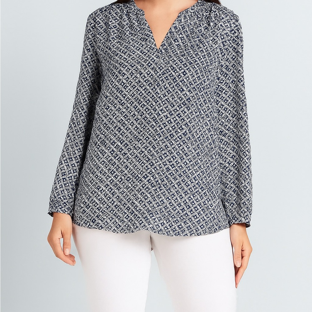 Adrianna Pappel Blue Patterned Long Sleeve Blouse- XL